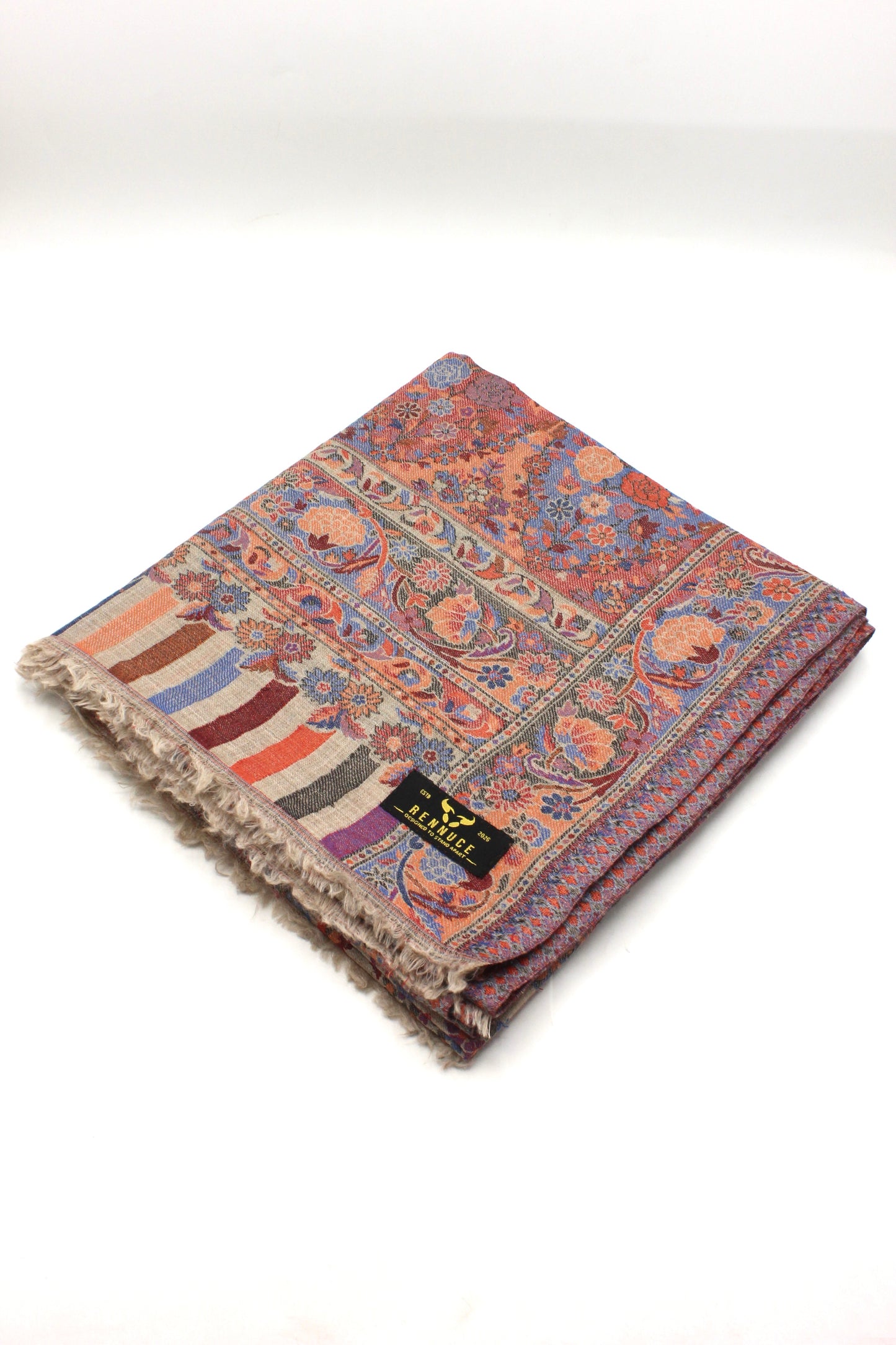 Premium Quality Pink Multi Color Woven Pashmina Cashmere Shawl by Rennuce