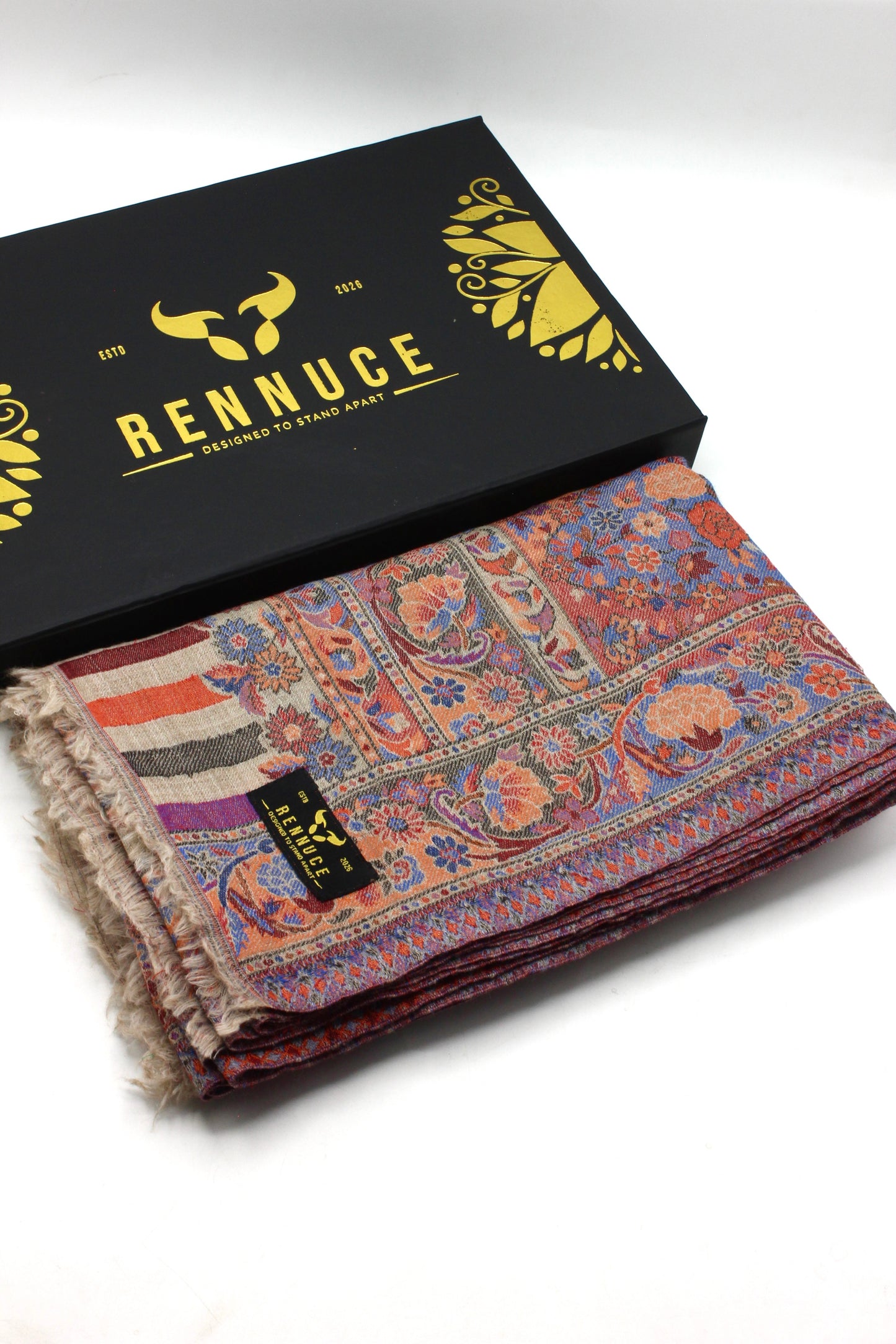 Premium Quality Pink Multi Color Woven Pashmina Cashmere Shawl by Rennuce