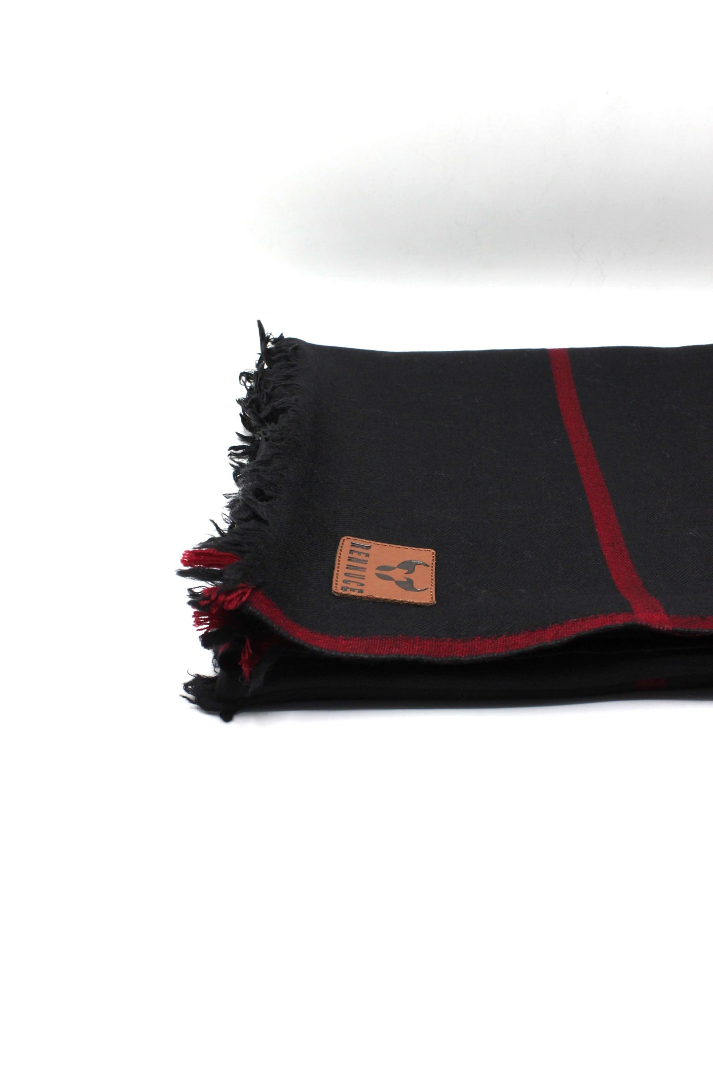 Premium Quality Red Border Black Pure Woolen Shawl by Rennuce