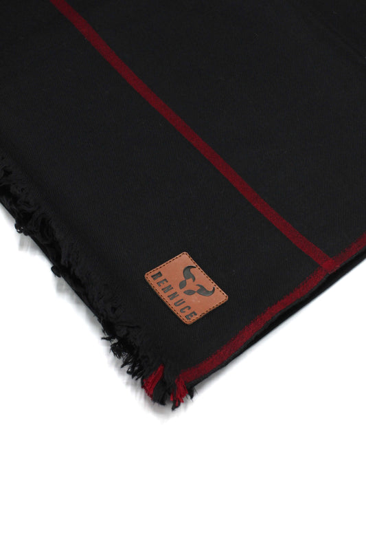 Premium Quality Red Border Black Pure Woolen Shawl by Rennuce