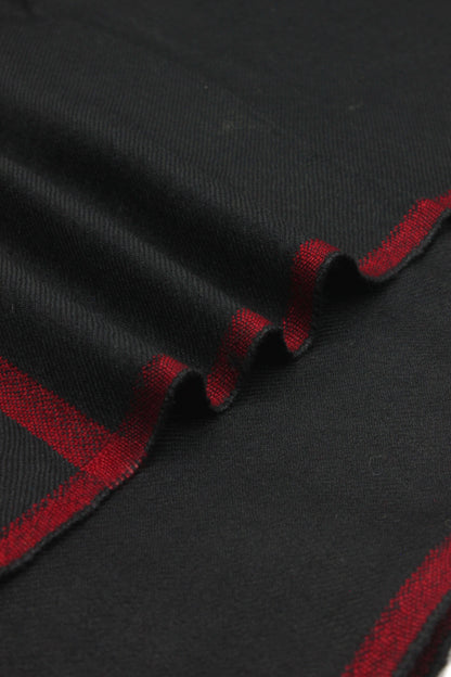 Premium Quality Red Border Black Pure Woolen Shawl by Rennuce