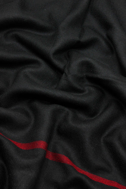 Premium Quality Red Border Black Pure Woolen Shawl by Rennuce