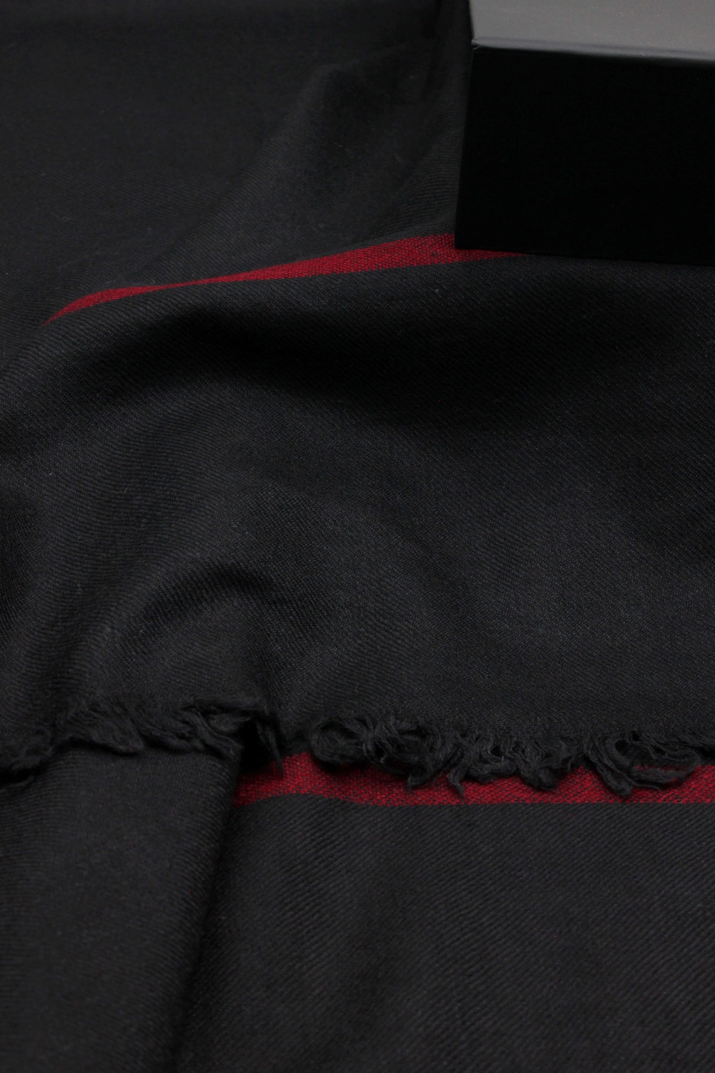 Premium Quality Red Border Black Pure Woolen Shawl by Rennuce