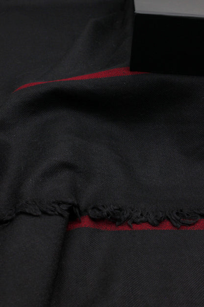 Premium Quality Red Border Black Pure Woolen Shawl by Rennuce