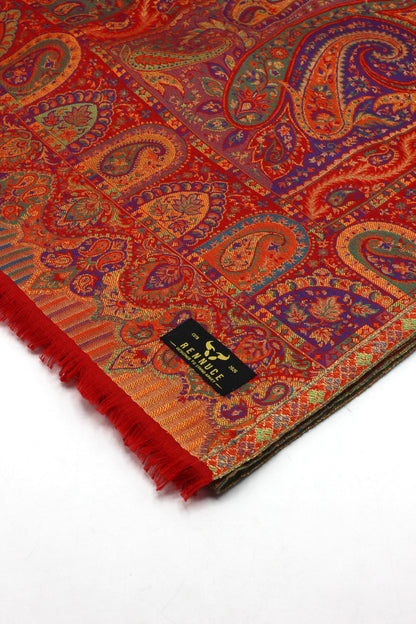 Premium Quality Red Multi Color Kani Pashmina Cashmere Shawl by Rennuce