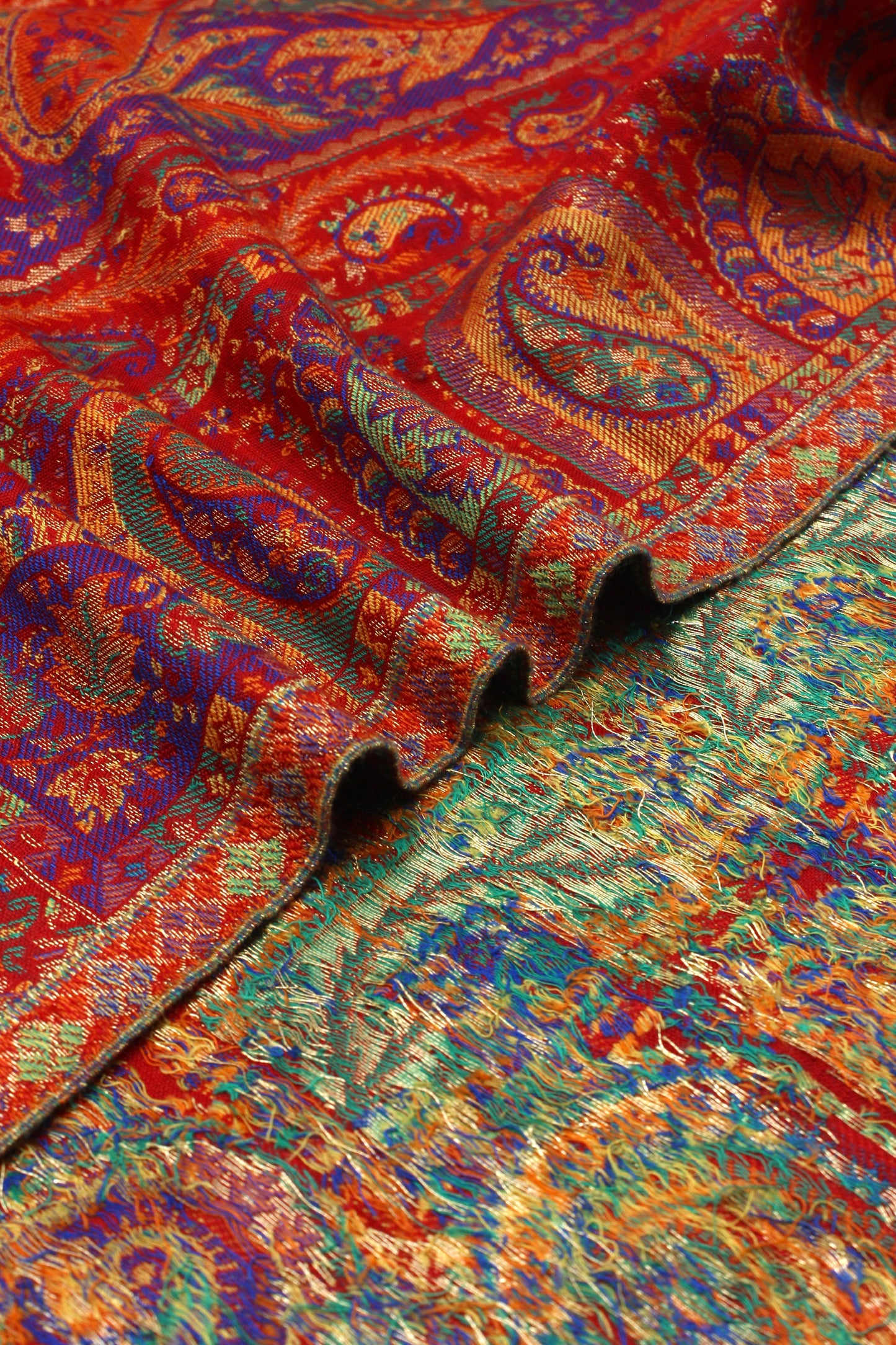 Premium Quality Red Multi Color Kani Pashmina Cashmere Shawl by Rennuce
