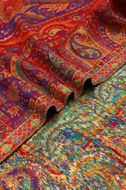 Premium Quality Red Multi Color Kani Pashmina Cashmere Shawl by Rennuce