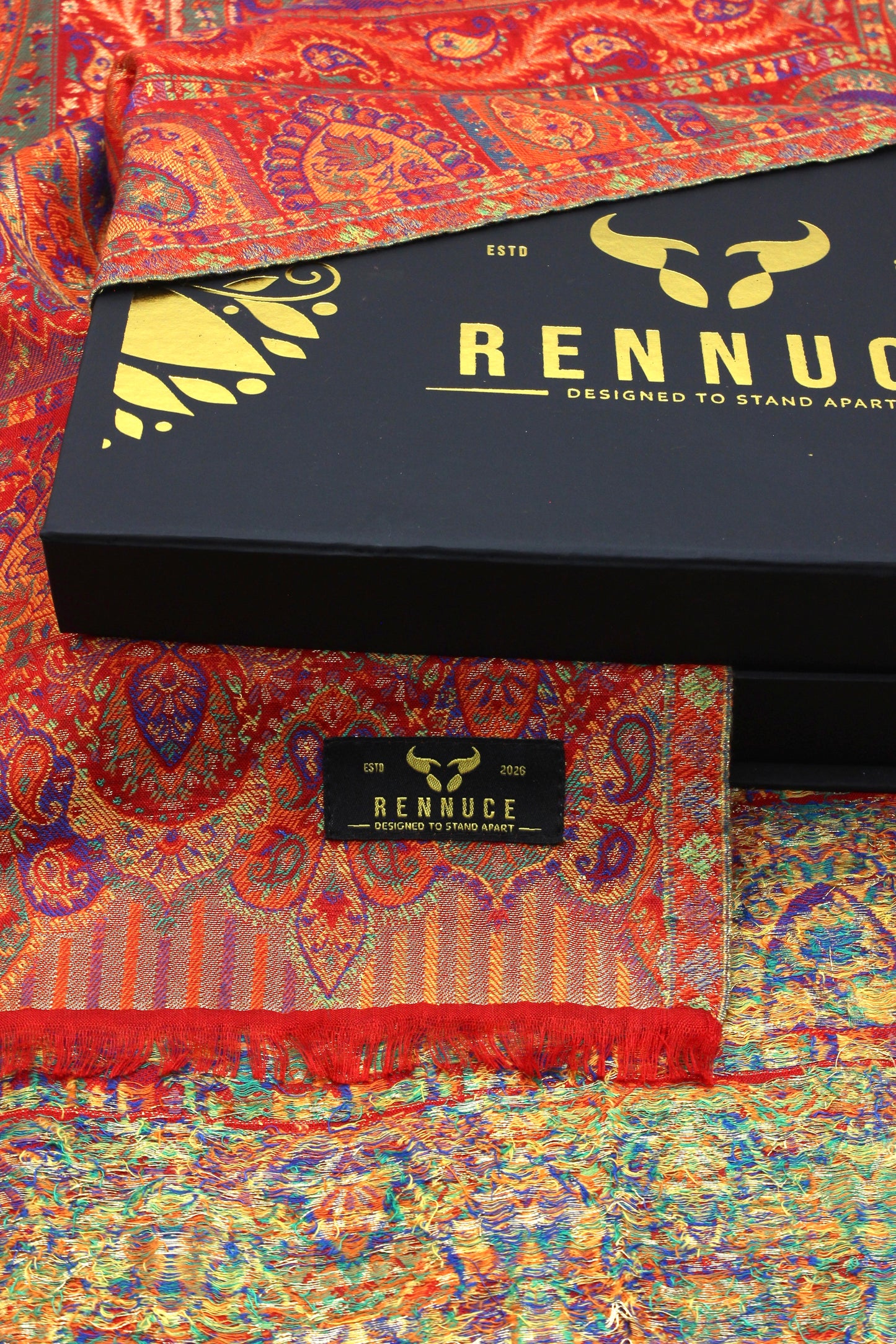 Premium Quality Red Multi Color Kani Pashmina Cashmere Shawl by Rennuce