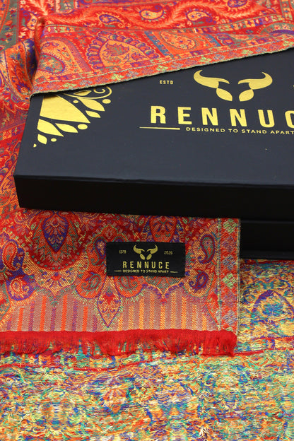 Premium Quality Red Multi Color Kani Pashmina Cashmere Shawl by Rennuce