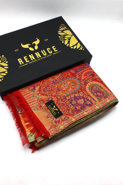 Premium Quality Red Multi Color Kani Pashmina Cashmere Shawl by Rennuce