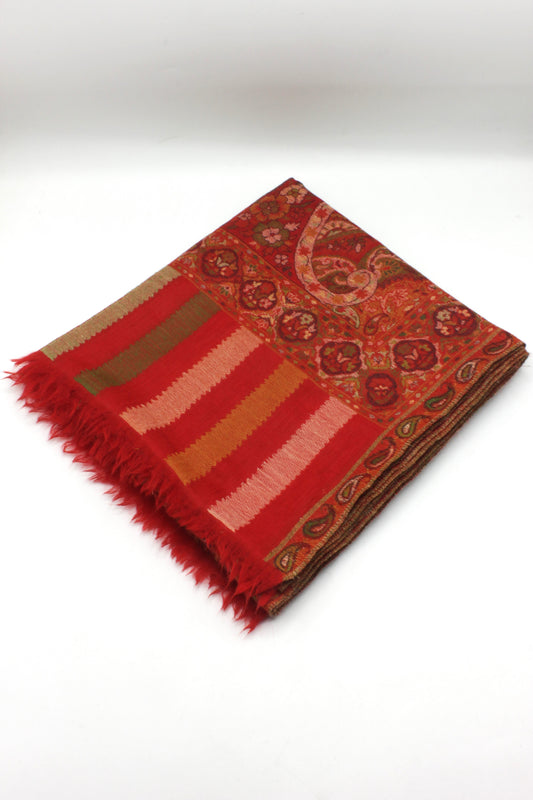 Premium Quality Red Multi Color Woven  Authentic Pashmina Cashmere Shawl by Rennuce