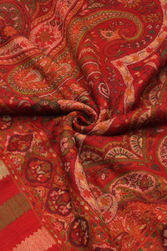 Premium Quality Red Multi Color Woven  Authentic Pashmina Cashmere Shawl by Rennuce