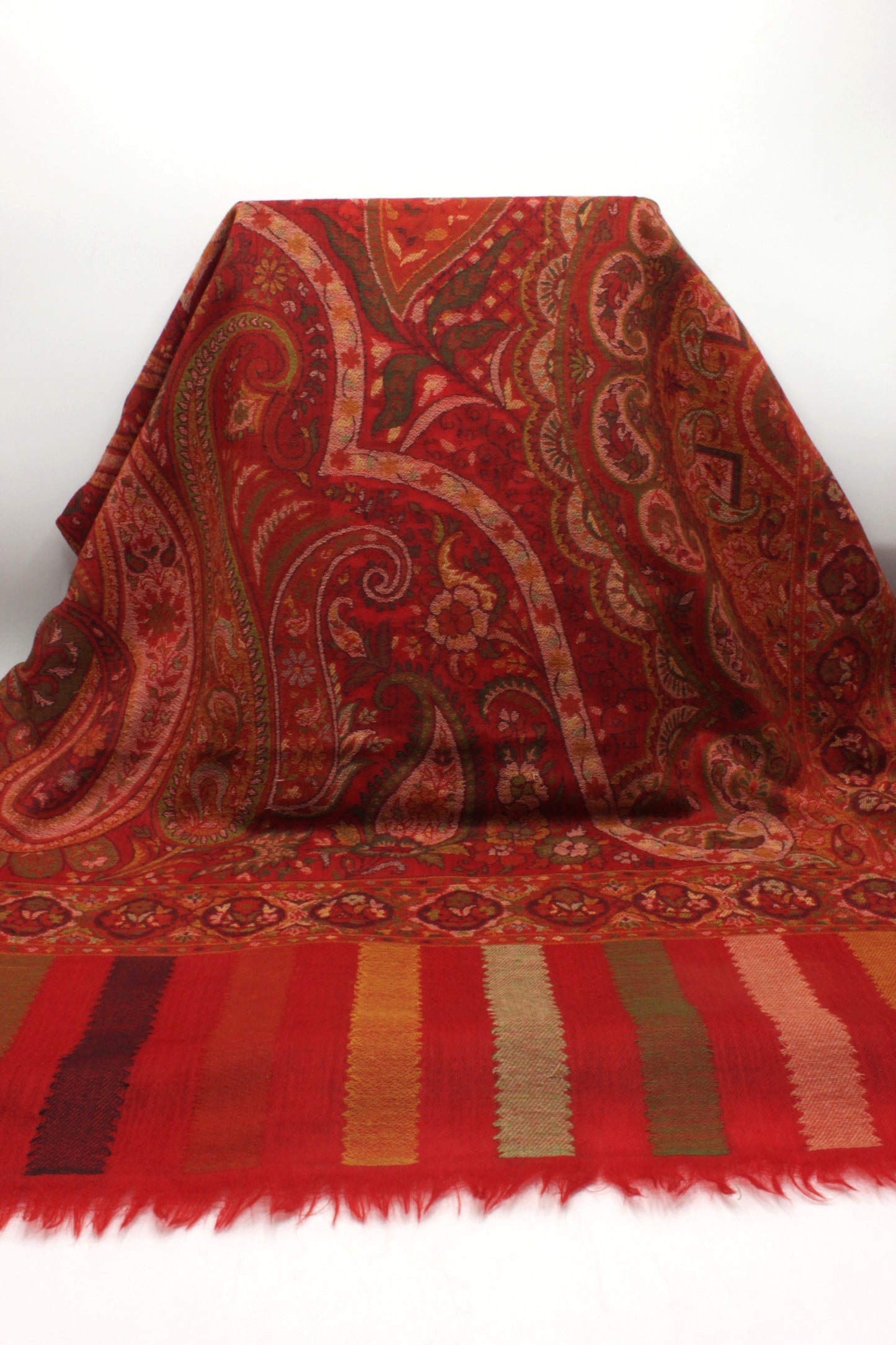 Premium Quality Red Multi Color Woven  Authentic Pashmina Cashmere Shawl by Rennuce