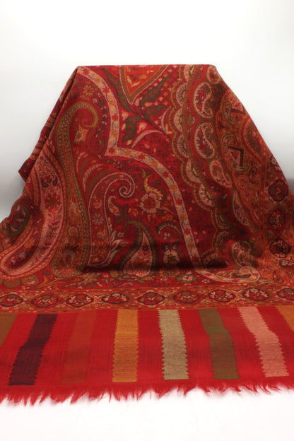 Premium Quality Red Multi Color Woven  Authentic Pashmina Cashmere Shawl by Rennuce