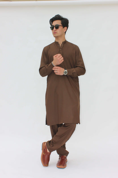 Premium Quality Rustic Mocha Kurta Shalwar by Rennuce
