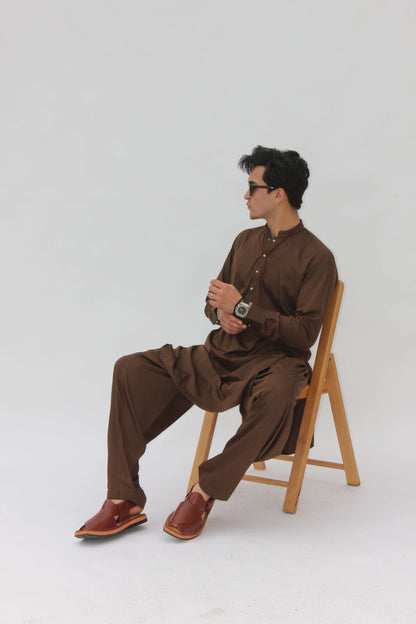 Premium Quality Rustic Mocha Kurta Shalwar by Rennuce