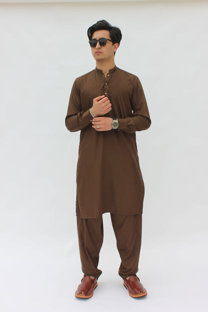 Premium Quality Rustic Mocha Kurta Shalwar by Rennuce