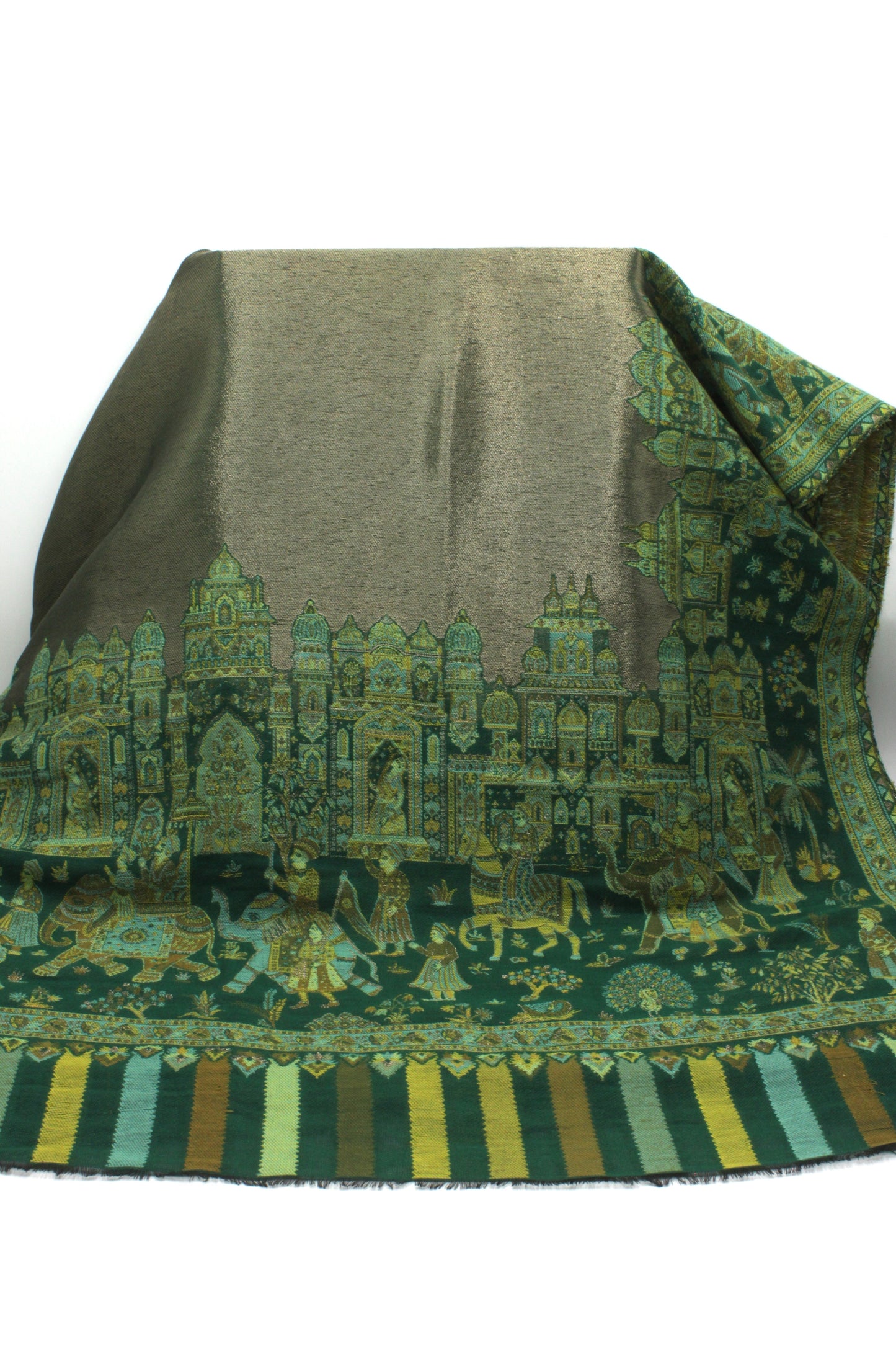 Premium Quality perrot green multi color Woven Pashmina Cashmere Shawl