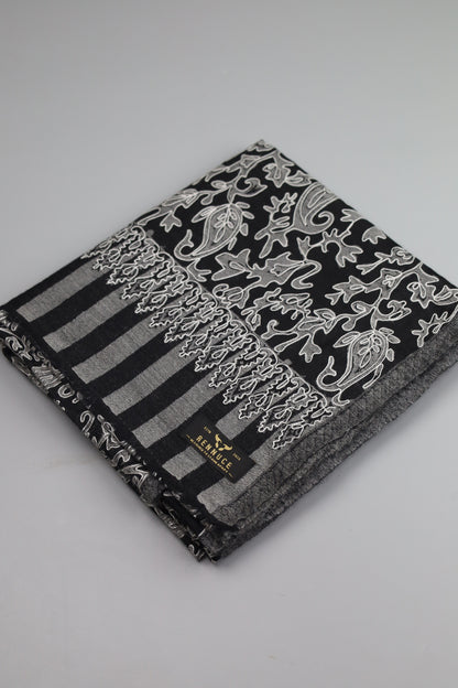 Premium Quality Black With Off White Embroidered Authentic Pashmina Cashmere Shawl by Rennuce