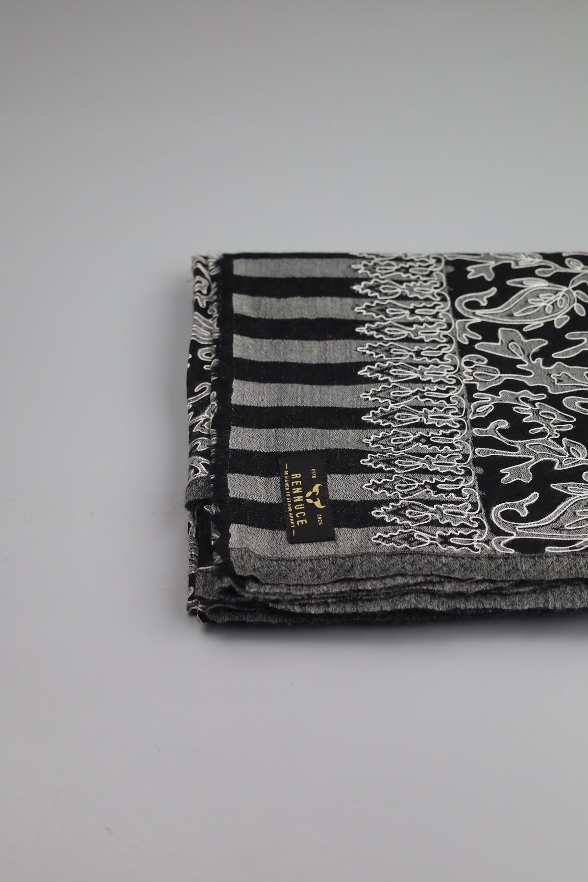 Premium Quality Black With Off White Embroidered Authentic Pashmina Cashmere Shawl by Rennuce