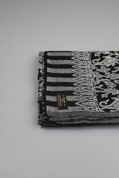 Premium Quality Black With Off White Embroidered Authentic Pashmina Cashmere Shawl by Rennuce