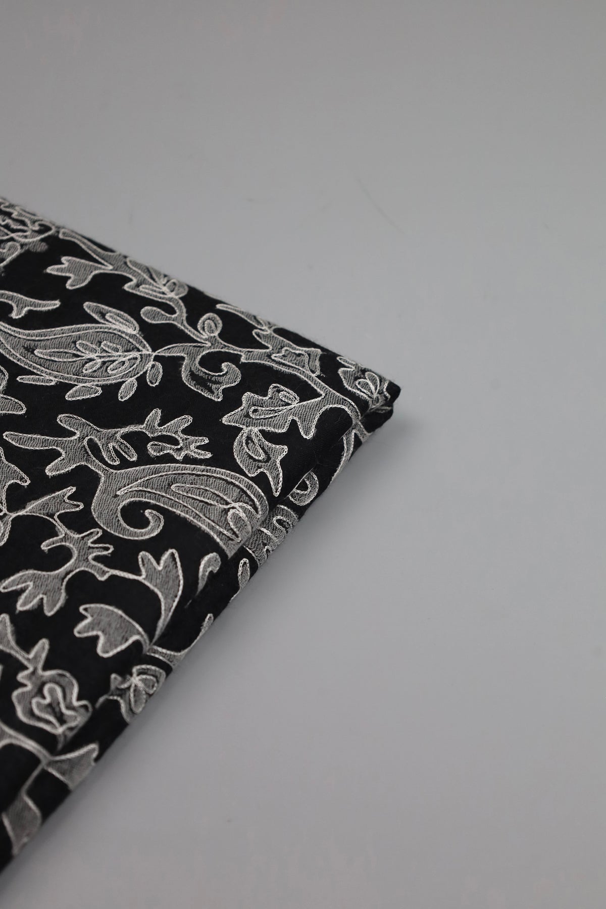 Premium Quality Black With Off White Embroidered Authentic Pashmina Cashmere Shawl by Rennuce