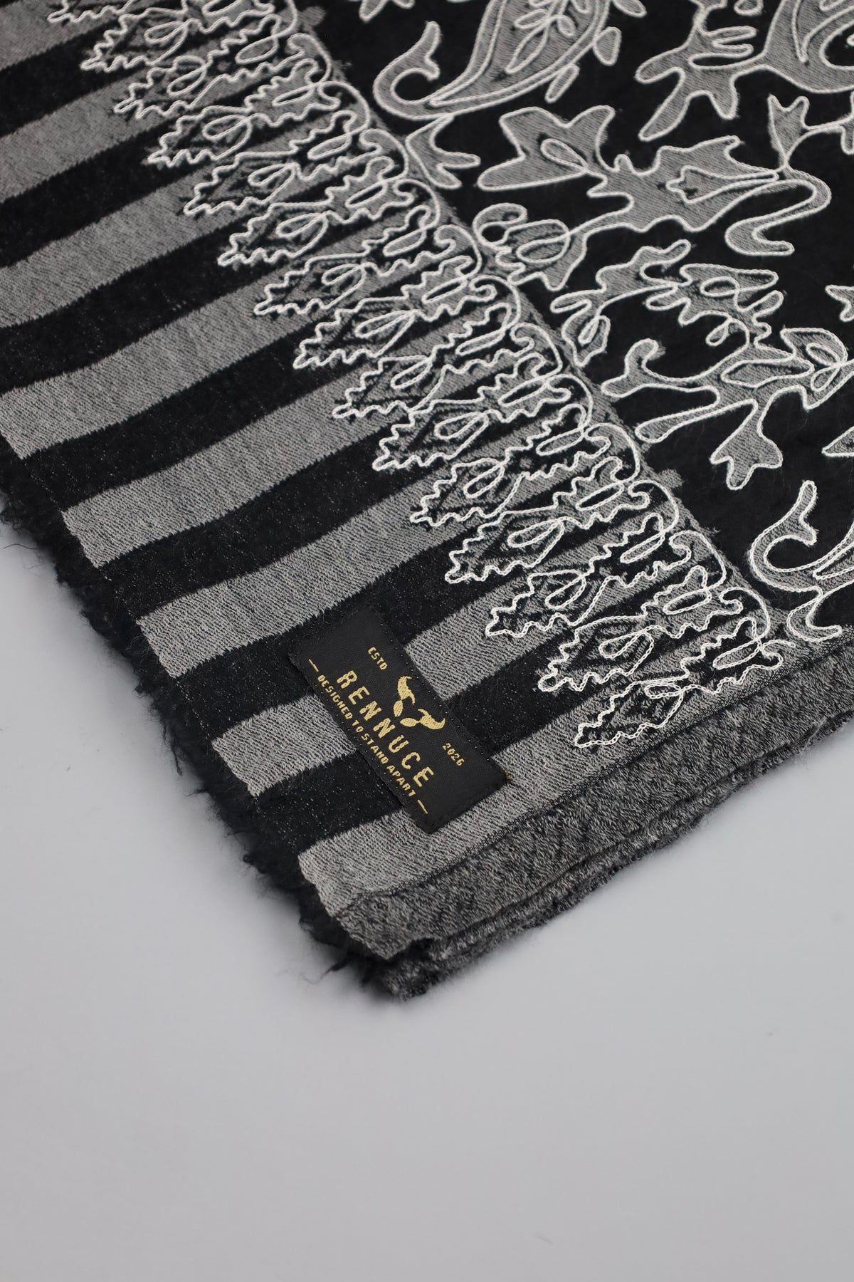Premium Quality Black With Off White Embroidered Authentic Pashmina Cashmere Shawl by Rennuce