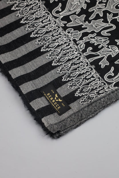 Premium Quality Black With Off White Embroidered Authentic Pashmina Cashmere Shawl by Rennuce