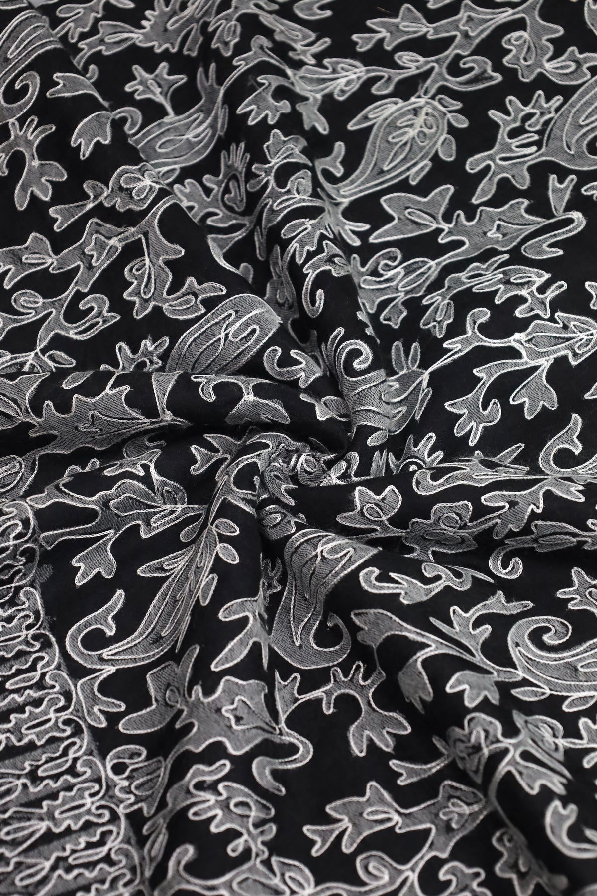 Premium Quality Black With Off White Embroidered Authentic Pashmina Cashmere Shawl by Rennuce