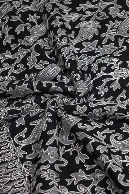 Premium Quality Black With Off White Embroidered Authentic Pashmina Cashmere Shawl by Rennuce