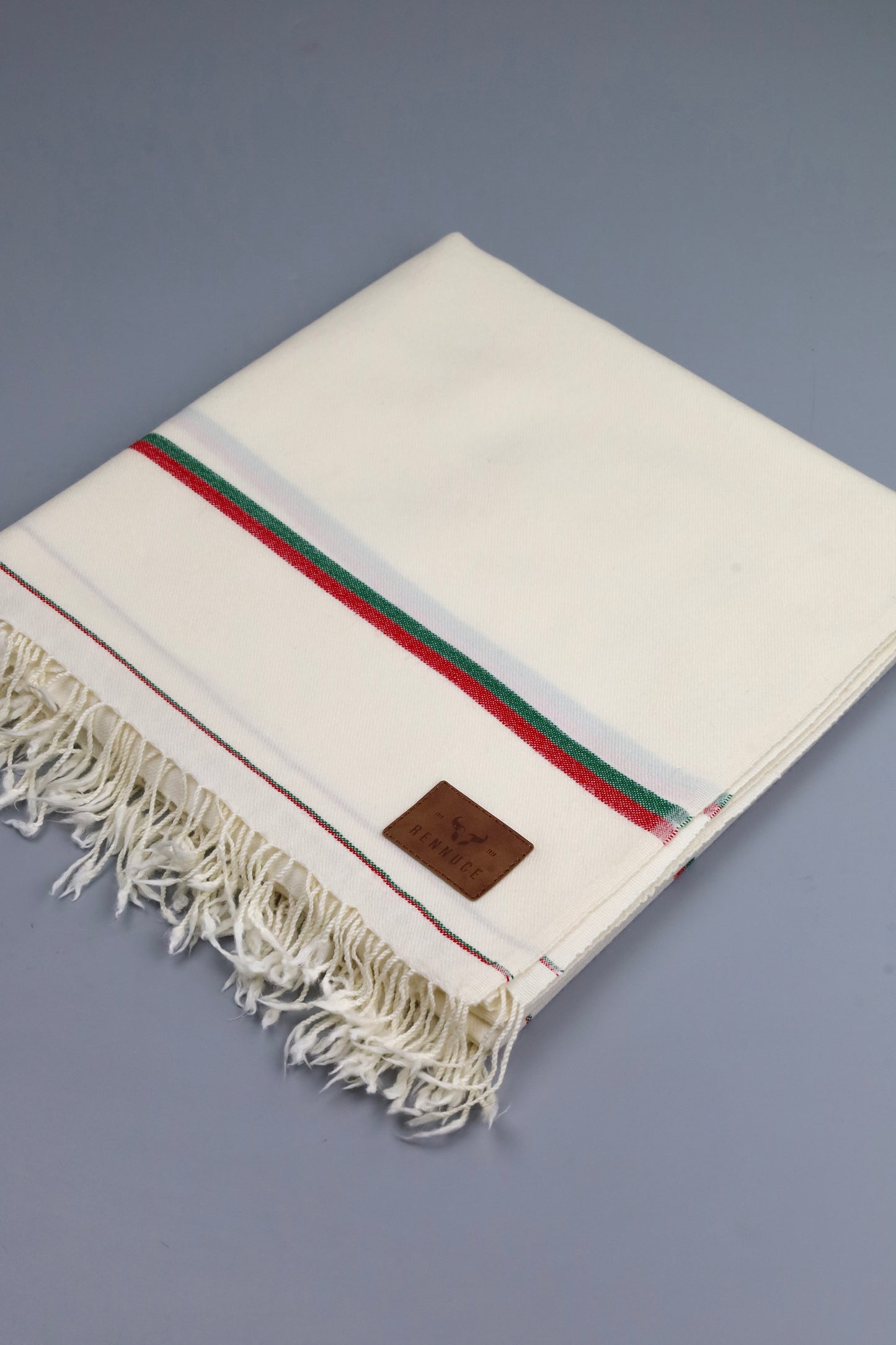 Premium Quality Double Fiber PTI Striped Off White Pure Woolen Shawl by Rennuce