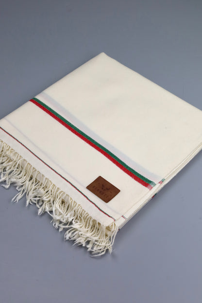 Premium Quality Double Fiber PTI Striped Off White Pure Woolen Shawl by Rennuce