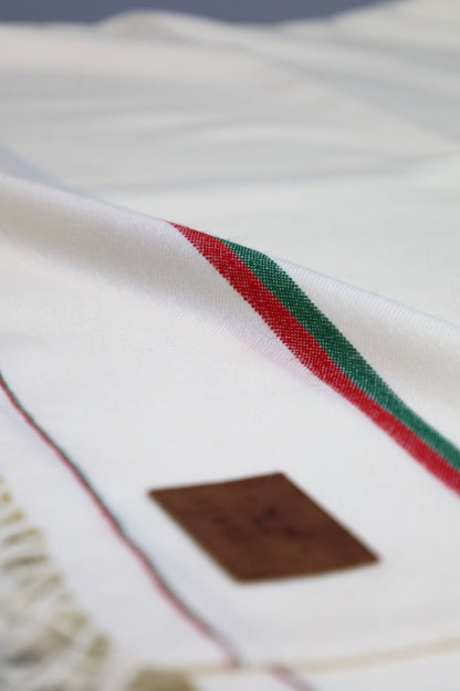 Premium Quality Double Fiber PTI Striped Off White Pure Woolen Shawl by Rennuce