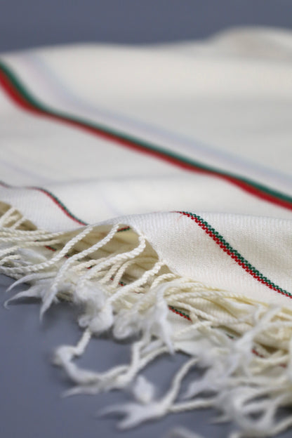 Premium Quality Double Fiber PTI Striped Off White Pure Woolen Shawl by Rennuce