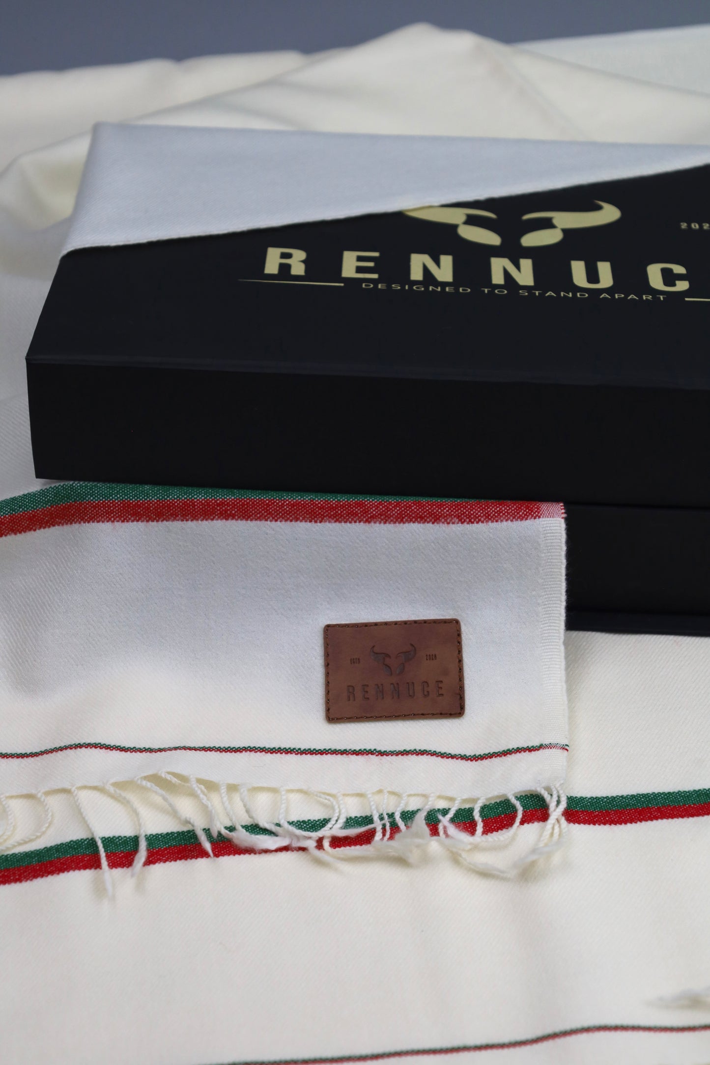 Premium Quality Double Fiber PTI Striped Off White Pure Woolen Shawl by Rennuce