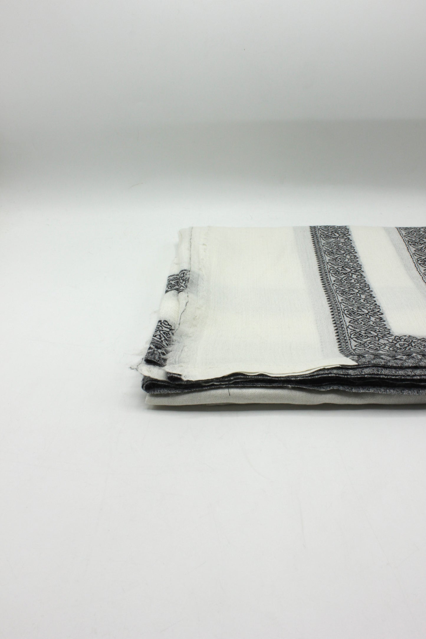 Premium Quality Extremely Soft Off White With Black Border Authentic Pashmina Cashmere Shawl by Rennuce