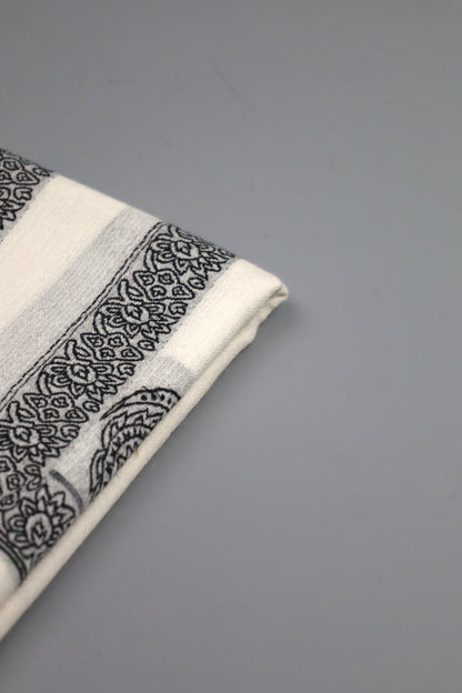 Premium Quality Extremely Soft Off White With Black Border Authentic Pashmina Cashmere Shawl by Rennuce