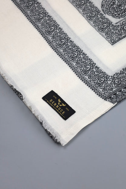 Premium Quality Extremely Soft Off White With Black Border Authentic Pashmina Cashmere Shawl by Rennuce