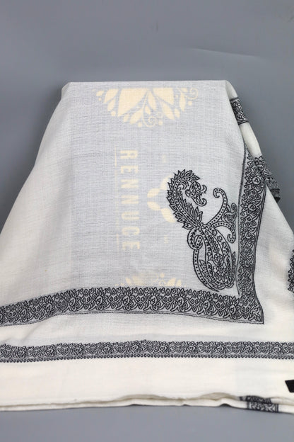 Premium Quality Extremely Soft Off White With Black Border Authentic Pashmina Cashmere Shawl by Rennuce