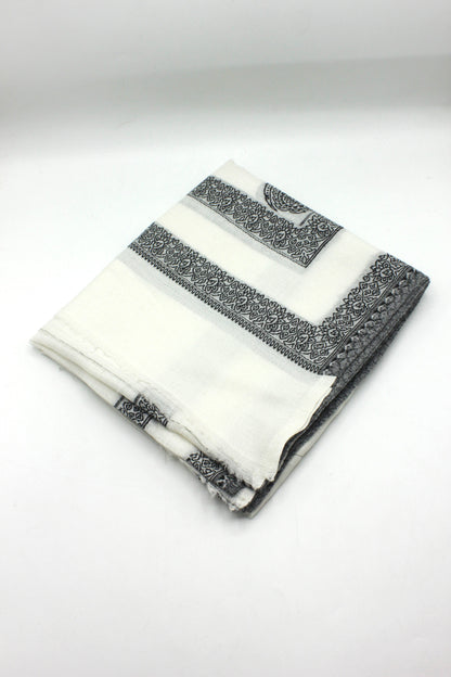 Premium Quality Extremely Soft Off White With Black Border Authentic Pashmina Cashmere Shawl by Rennuce