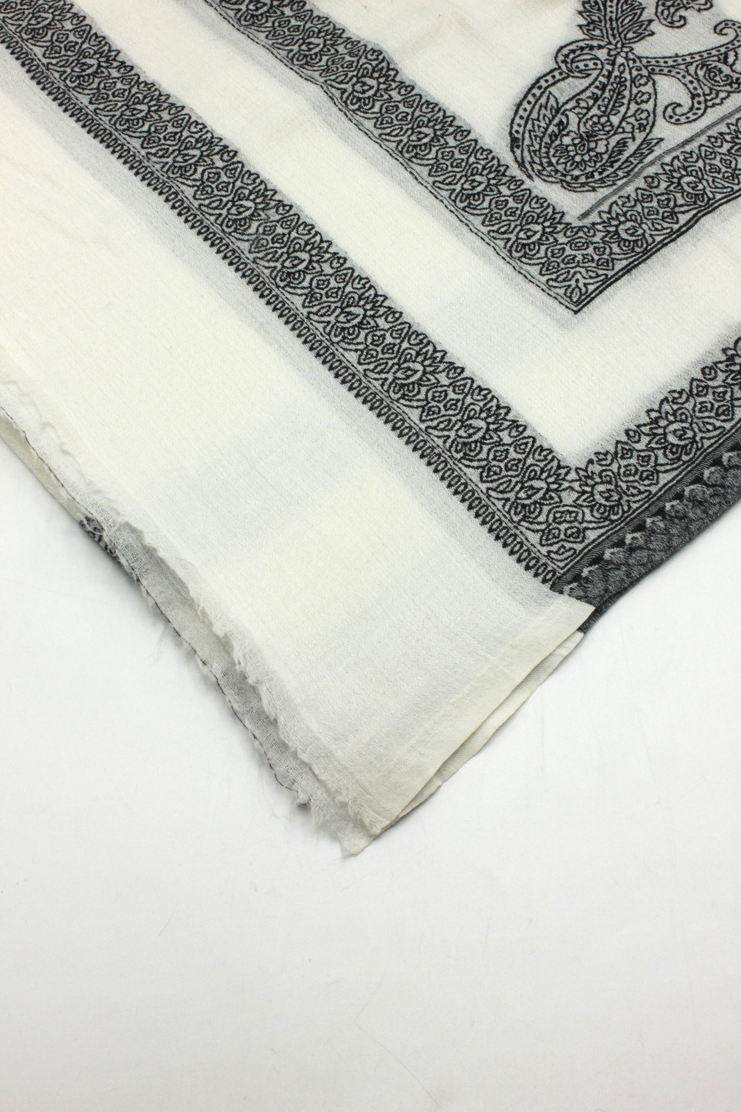 Premium Quality Extremely Soft Off White With Black Border Authentic Pashmina Cashmere Shawl by Rennuce