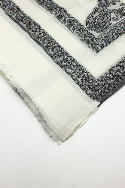 Premium Quality Extremely Soft Off White With Black Border Authentic Pashmina Cashmere Shawl by Rennuce