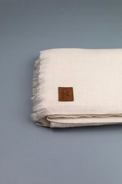 Premium Quality Extremely Soft Off White Pure Woolen Shawl by Rennuce