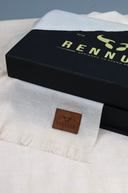 Premium Quality Extremely Soft Off White Pure Woolen Shawl by Rennuce