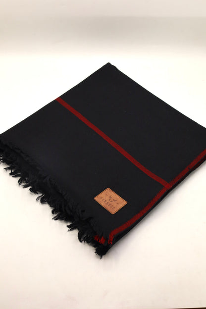Premium Quality Maroon Border Black Pure Woolen Shawl by Rennuce
