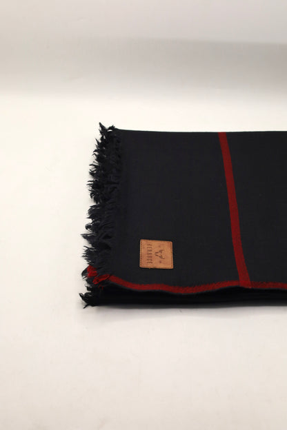 Premium Quality Maroon Border Black Pure Woolen Shawl by Rennuce