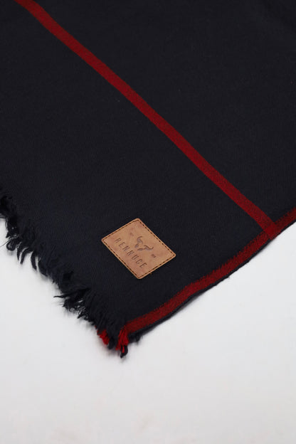 Premium Quality Maroon Border Black Pure Woolen Shawl by Rennuce