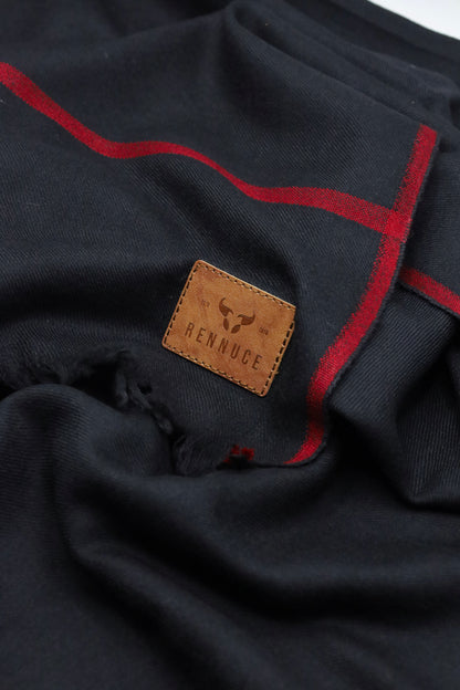 Premium Quality Maroon Border Black Pure Woolen Shawl by Rennuce