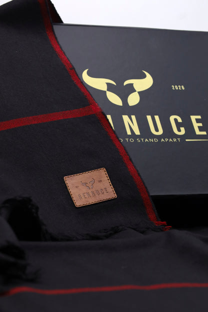 Premium Quality Maroon Border Black Pure Woolen Shawl by Rennuce