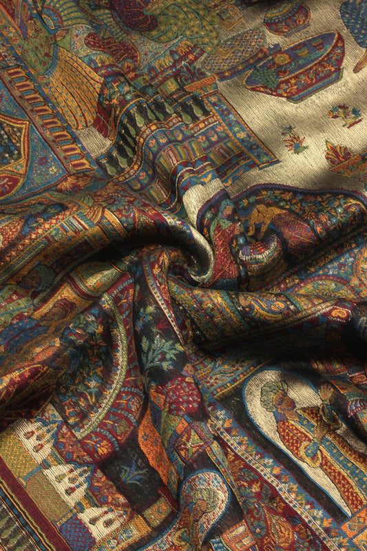 Premium Quality Moon Light Multi Color Woven Authentic Pashmina Cashmere Shawl by Rennuce